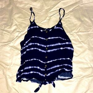 Navy blue tank with white stripes, functional buttons, tie detail, size XL